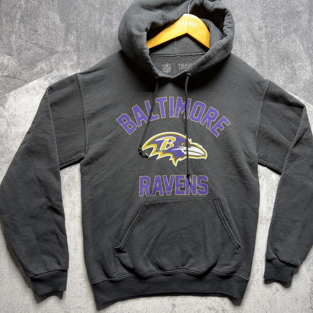 NFL Team Apparel Hoodie Mens S Black Fleece Baltimore Ravens Football Graphic
